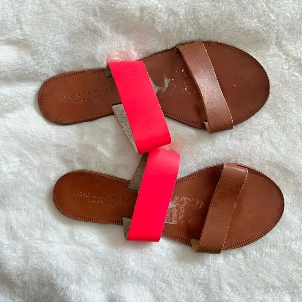 Joie A La Plage Sable Leather Slip On Sandals Pink Size 38.5